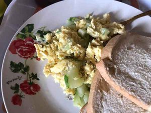 Bread, Fried Egg And Vegetables breakfast